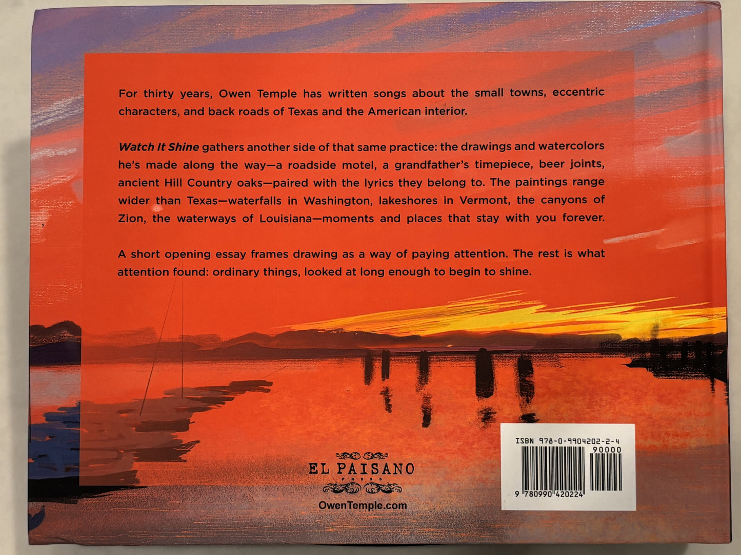 Back cover of Watch It Shine, with description and El Paisano Press imprint