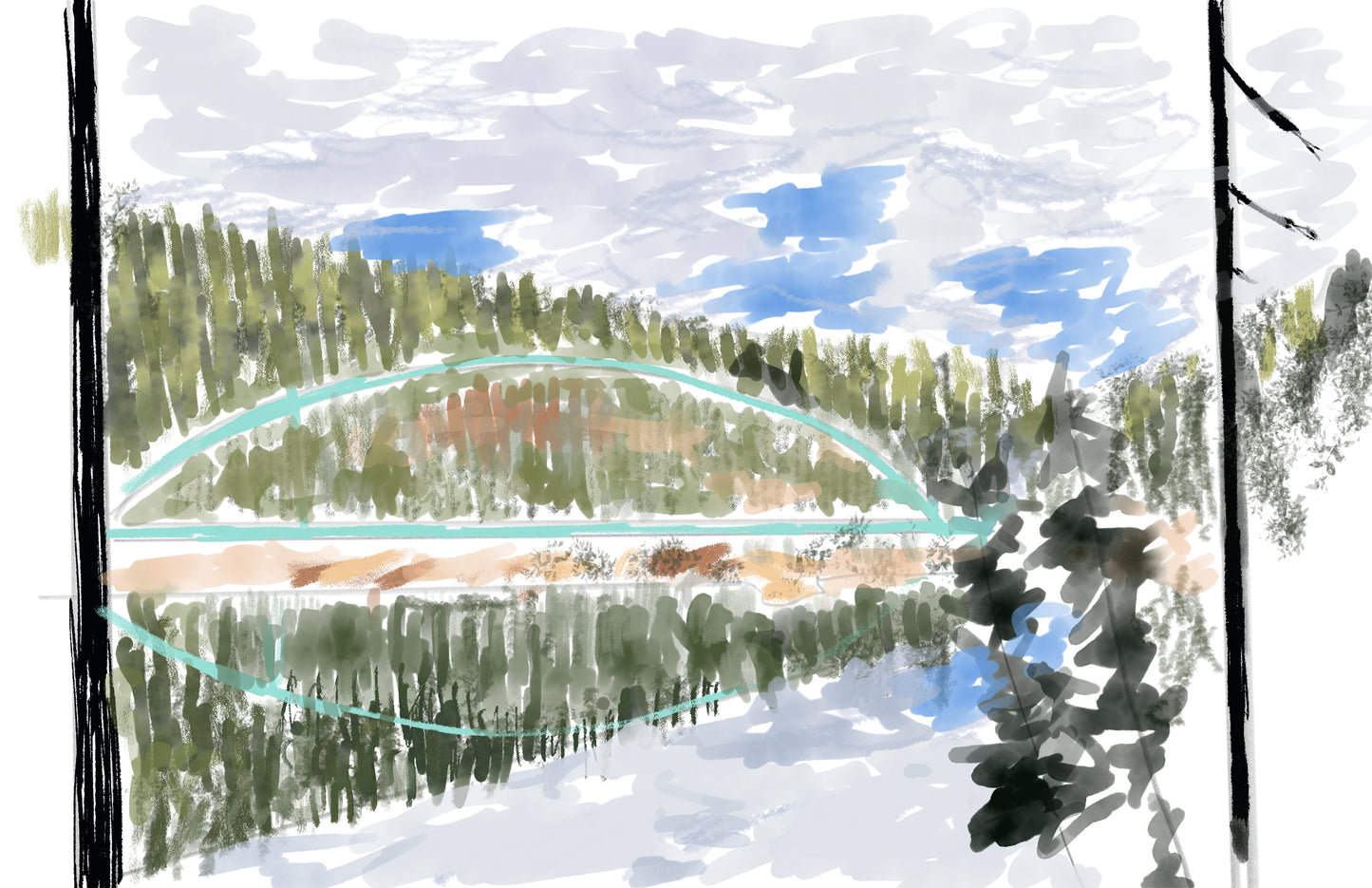 Reflection of Footbridge on Lake Siskiyou, Mount Shasta, CA