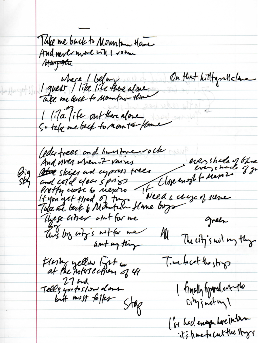 Handwritten Lyric Sheet - You Pick the Song