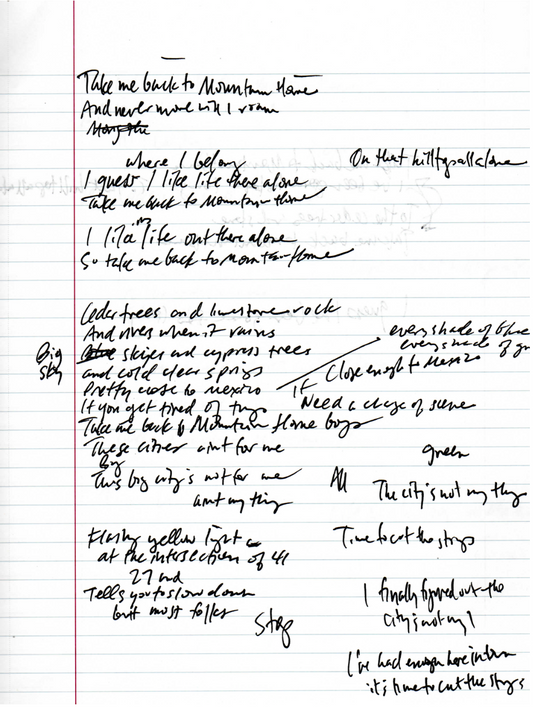 Handwritten Lyric Sheet - You Pick the Song