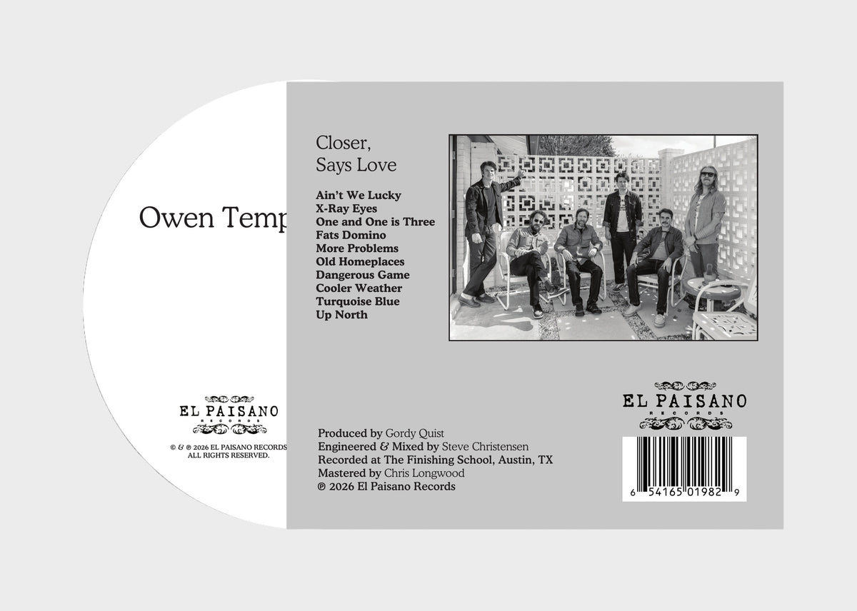 Closer, Says Love — back of the CD digipak with the disc alongside: track list, band photograph and credits